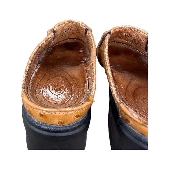Ariat Mules Clogs Brown Leather Ostrich Print Slip On Western Shoes Women's 8.5 - Picture 9 of 15